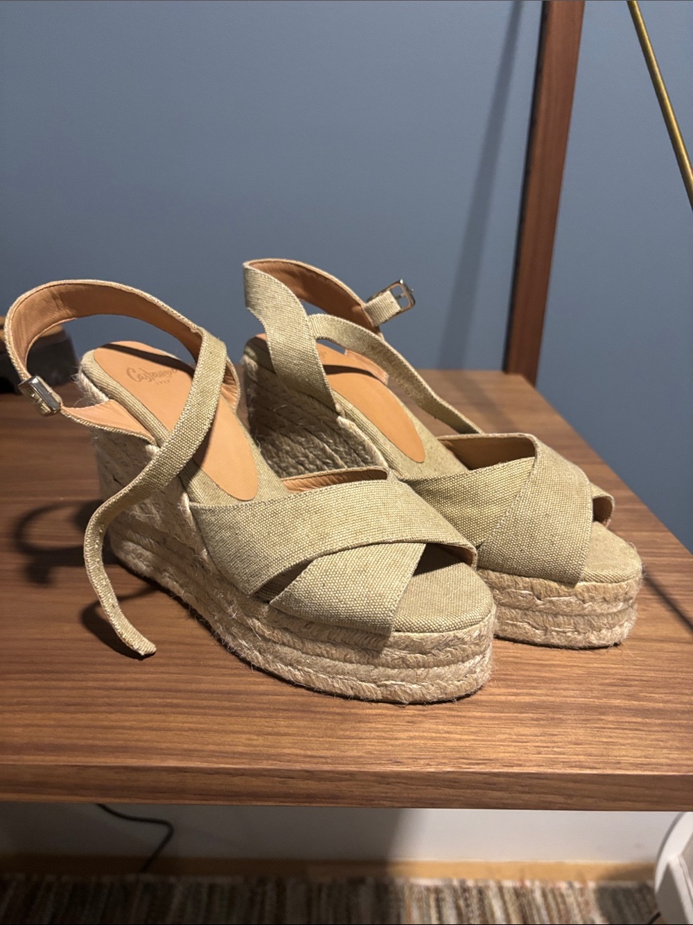 Castaner Beige Crisscross Espadrille Wedge Sandals